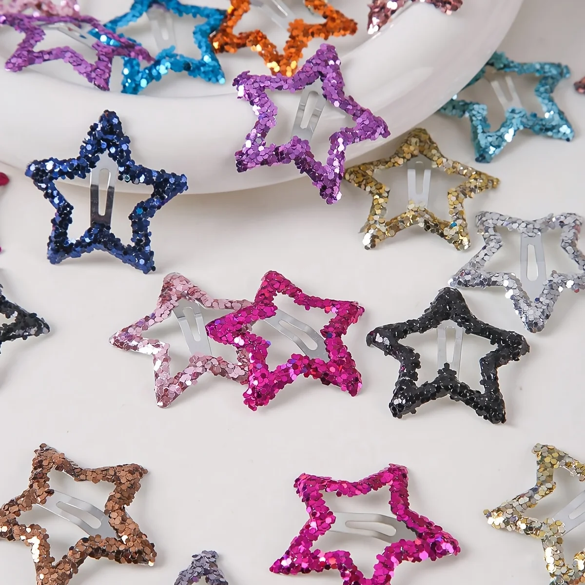 20Pcs Hollowed Star Hair Clips Colorful Sequins Star Snap Hairpins Sweet Headpiece Hair Barrettes Hair Accessories for Girls