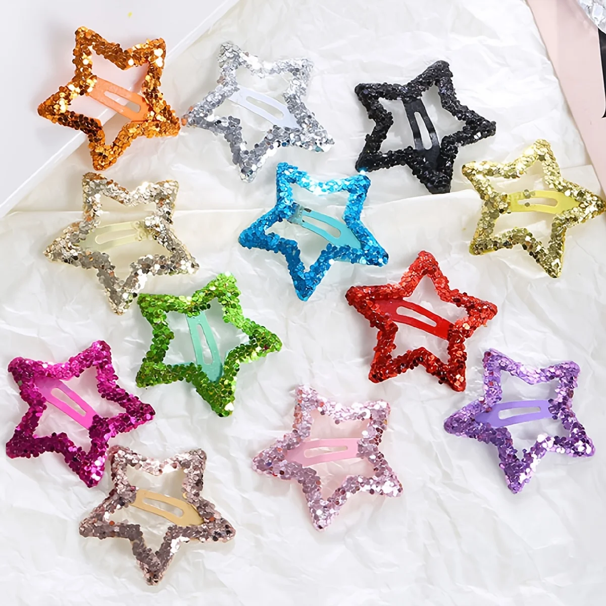 20Pcs Hollowed Star Hair Clips Colorful Sequins Star Snap Hairpins Sweet Headpiece Hair Barrettes Hair Accessories for Girls