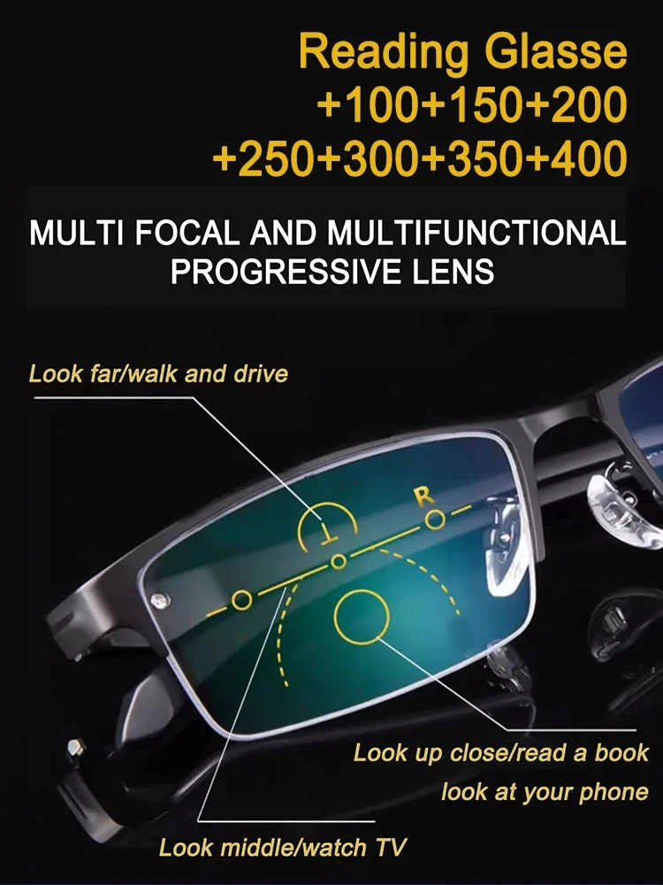TR90 Flexible temple Photochromic Progressive Reading Glasses Men Hyperopia Presbyopia diopters Outdoor Presbyopia Lens Eyewears