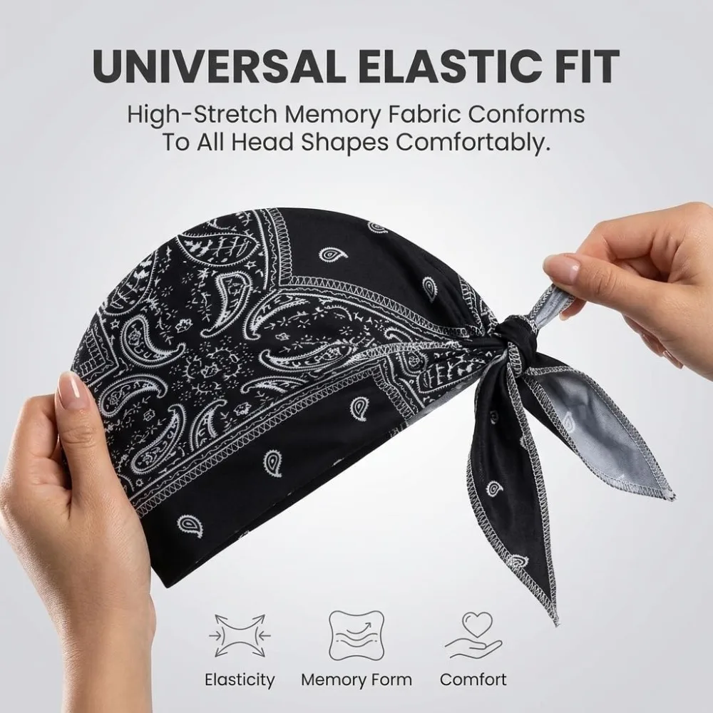 1-5pcs Cooling Skull Cap Helmet Liner Breathable Sweat Wicking Head Wrap Bandana Hat for Men Women Paisley Cycling Running Cap