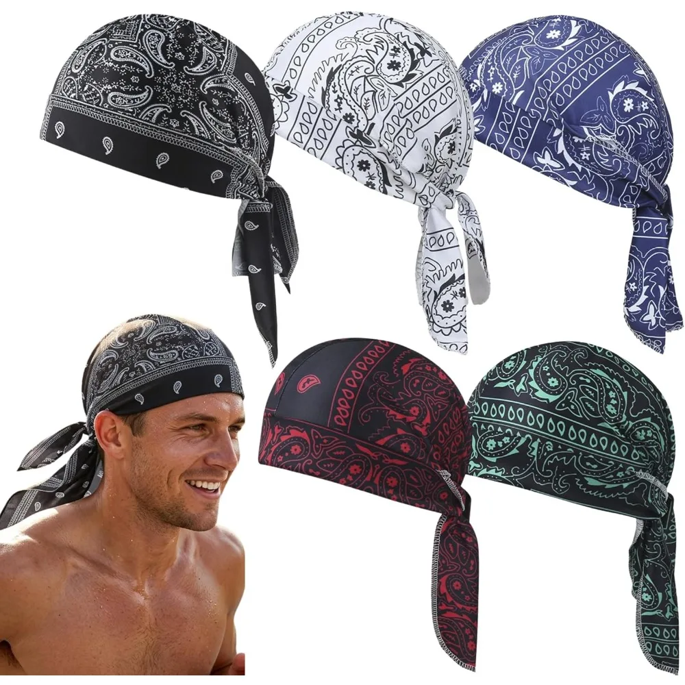 1-5pcs Cooling Skull Cap Helmet Liner Breathable Sweat Wicking Head Wrap Bandana Hat for Men Women Paisley Cycling Running Cap