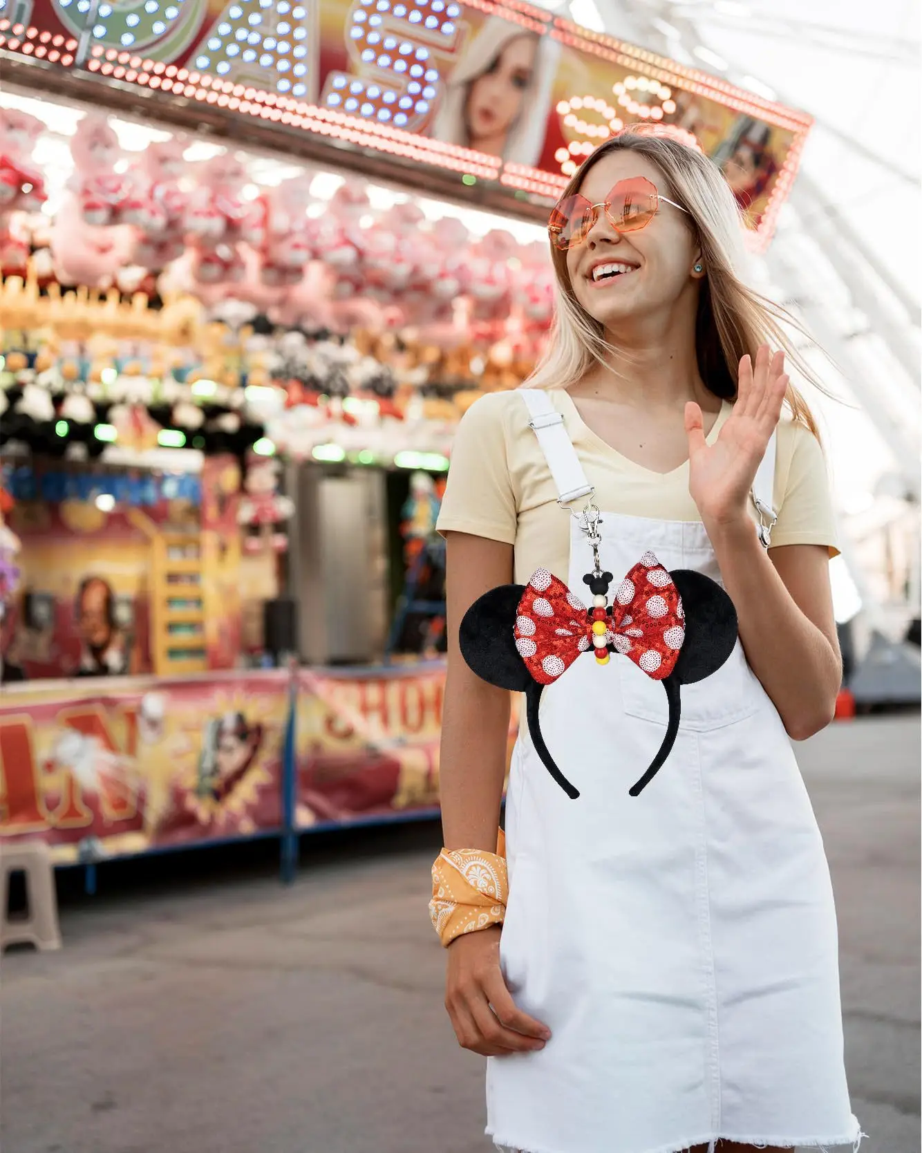 Mickey Mouse Ears Holder for Backpack Bag Beaded Lanyard Keychain Trip Accessories Headband Hanging Display Organizer Decoration