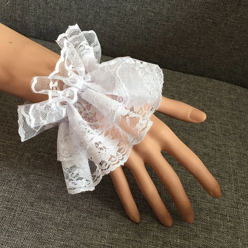Lolita Short Hand Sleeve Gloves Steampunk Lolita Hand Sleeve Wrist Cuffs Ruffled Floral Lace Elastic Bracelet Clothing Accessory