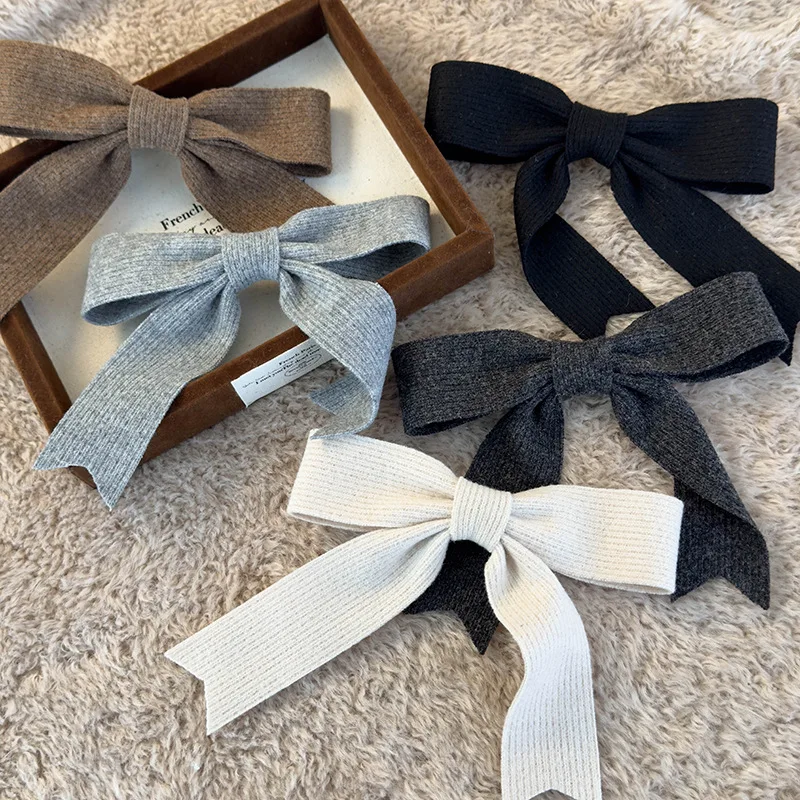 Autumn Winter Knitted Woolen Bow Hair Clips Spring Clips Womans Retro Temperament Barrettes Female Party Hairpins Hair Decorate