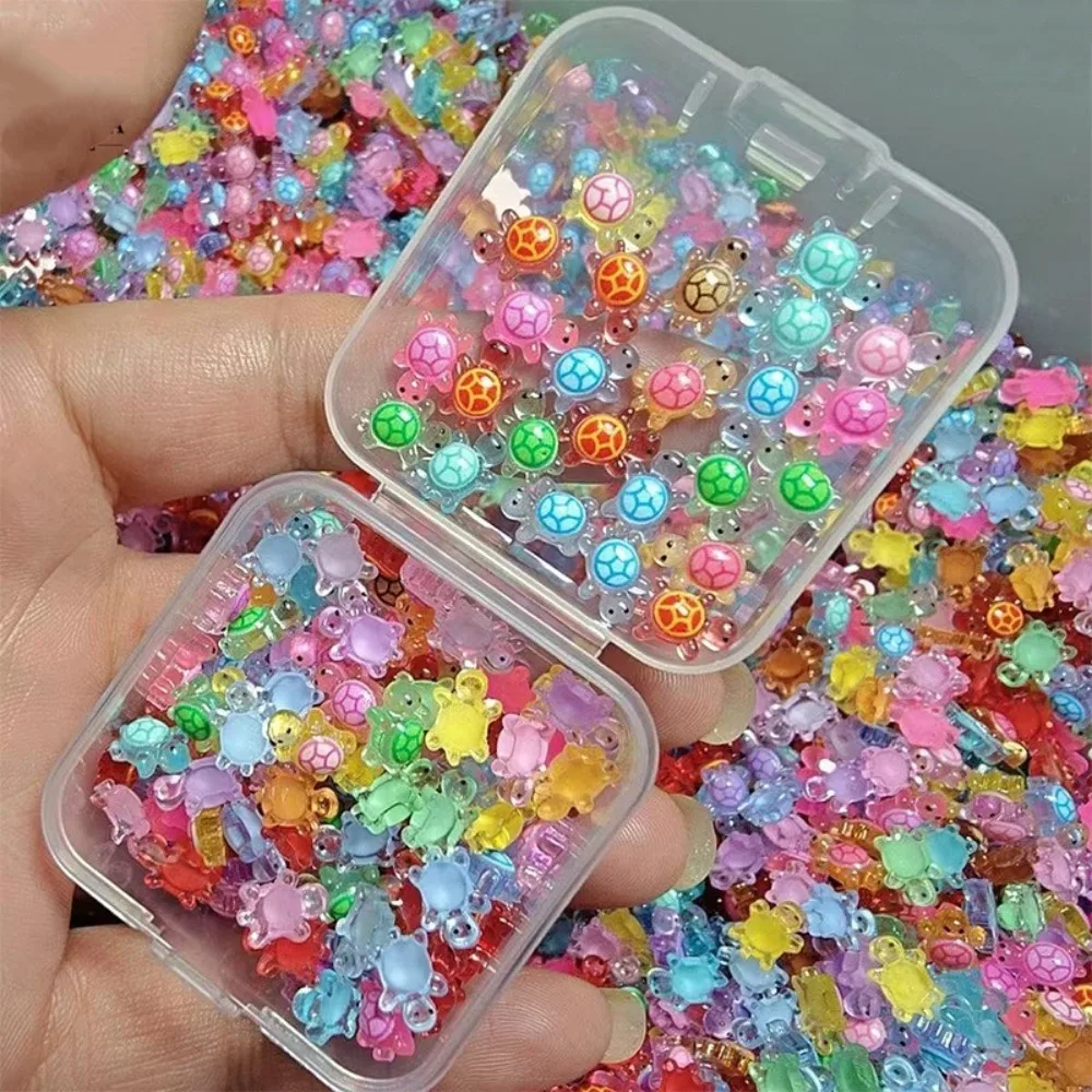 100Pcs Cartoon 3D Luminous Turtle DIY Night Glow Mini Resin Animals Dopamine Colored Miniature Figurines Fairy Garden Decoration