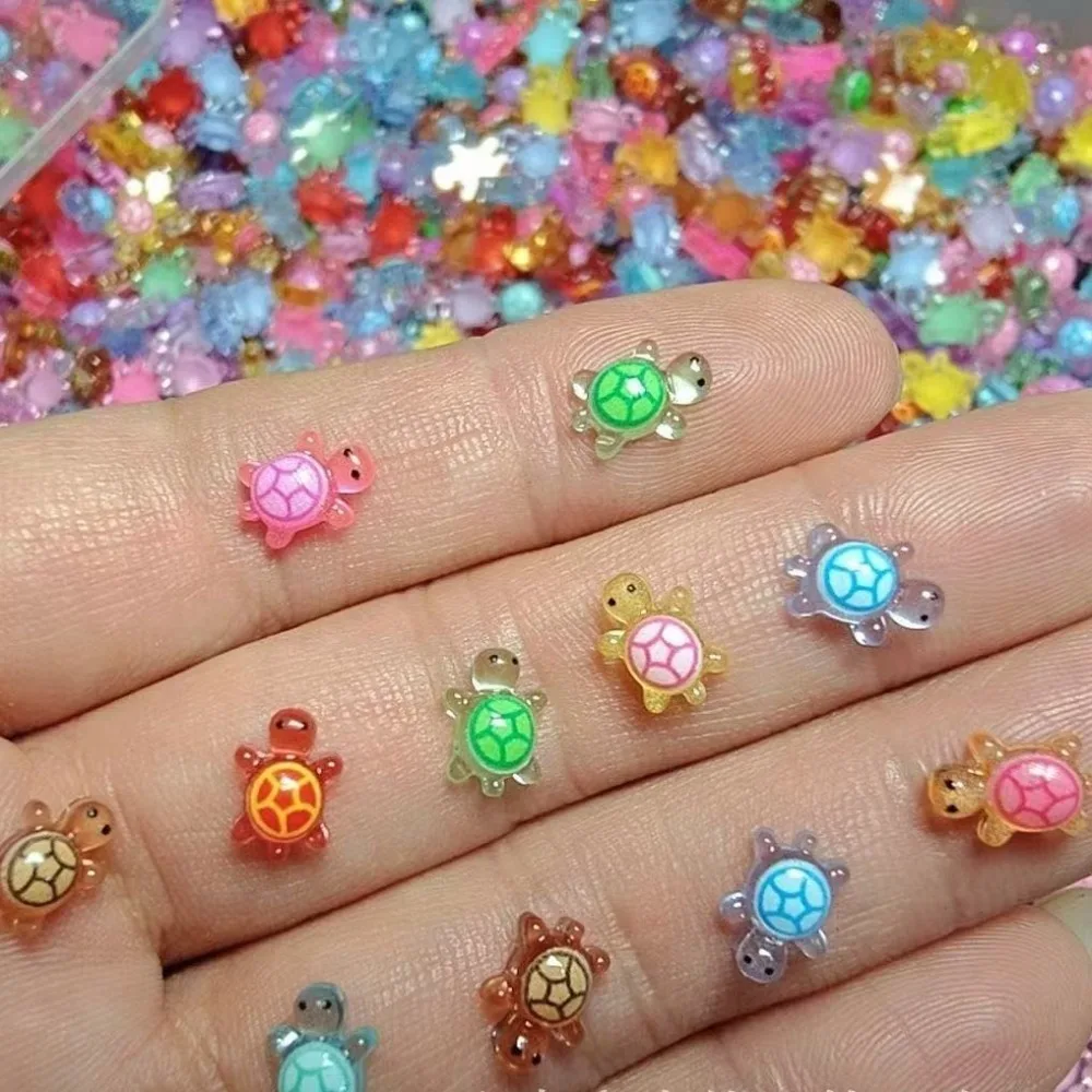 100Pcs Cartoon 3D Luminous Turtle DIY Night Glow Mini Resin Animals Dopamine Colored Miniature Figurines Fairy Garden Decoration