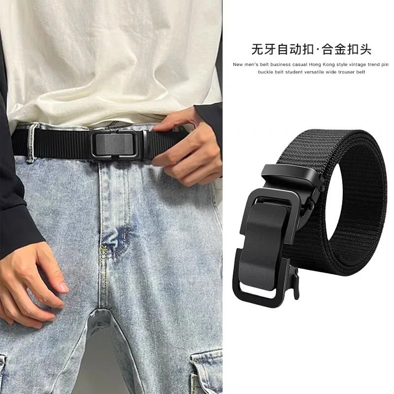 Automatic Buckle Canvas Belt - Durable Tactical Workwear for Men - Stylish Outdoor Pants Belt with Quick-Releas