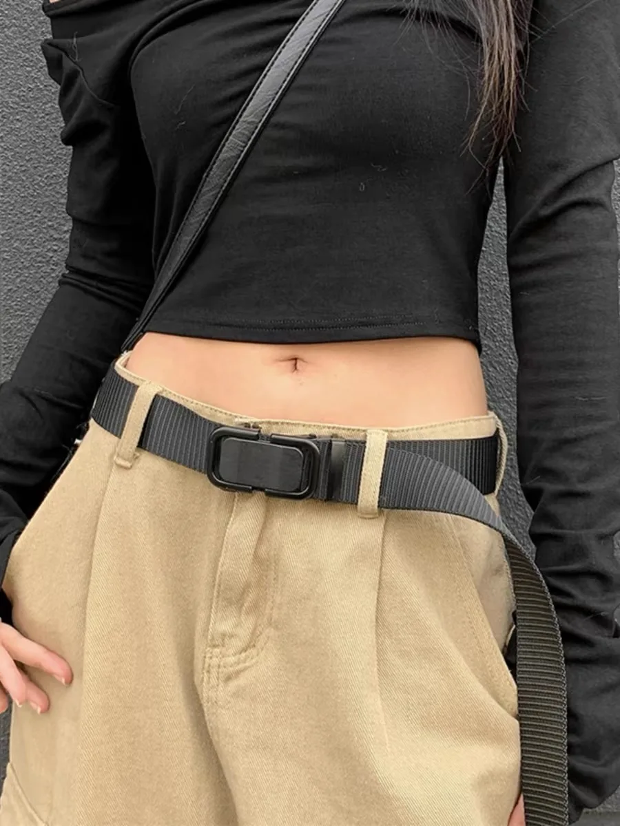 Automatic Buckle Canvas Belt - Durable Tactical Workwear for Men - Stylish Outdoor Pants Belt with Quick-Releas