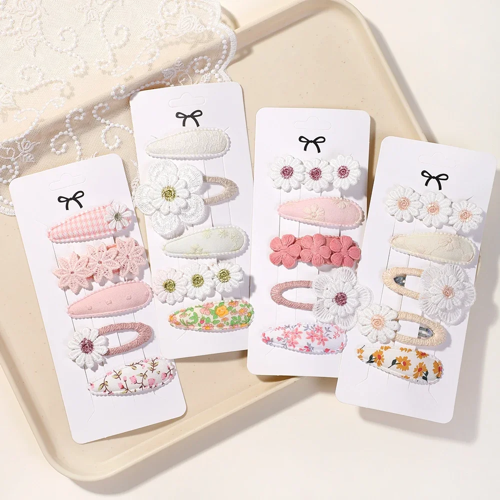 New 5Pcs BB Clips Set for Kids Hair Accessories Sweet Printe Hairbangs Hairclip Girls Barrette Ins Style Daisy Hairpin Ornaments