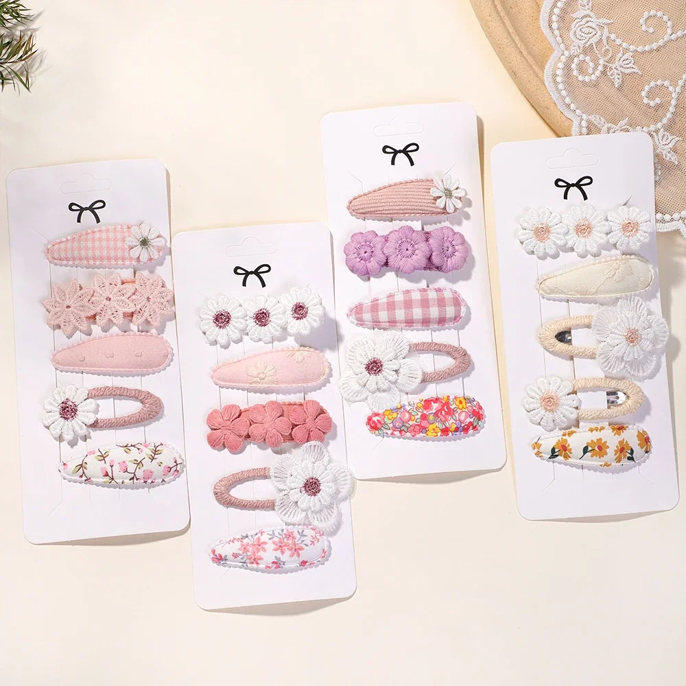 New 5Pcs BB Clips Set for Kids Hair Accessories Sweet Printe Hairbangs Hairclip Girls Barrette Ins Style Daisy Hairpin Ornaments