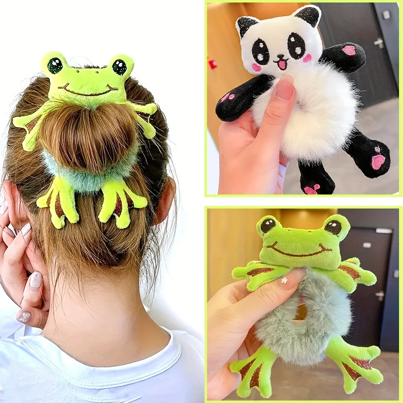 1pcs Hair Circle Girl Frog Plush Green Hair Circle Bun Cute Funny Hair Band Elastic Scrunchies For Women Ponytail Hairstyle