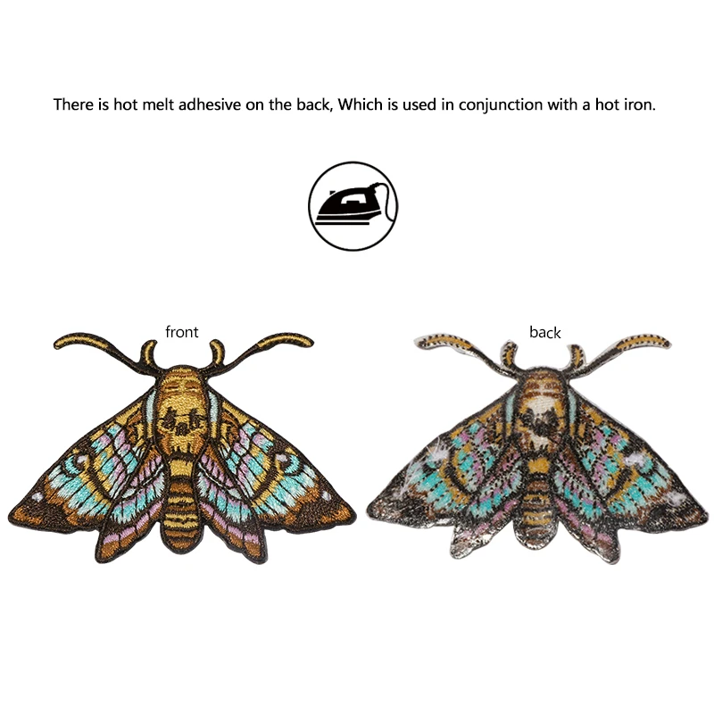 1PC Colorful Moths Embroidered Patch Iron On Sew On Patches For Clothing Cap Bag Jacket DIY Gift Nature Badge With Hot Adhesive