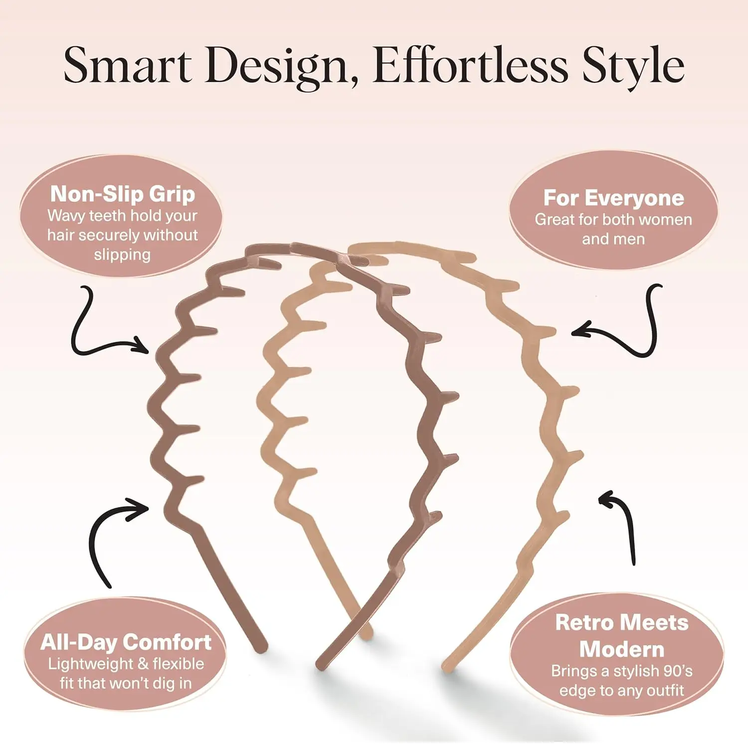 Kitsch Zig Zag 2-Pack Non-Slip Wave Design Headbands - Eco-Friendly Recycled Plastic Hair Accessories