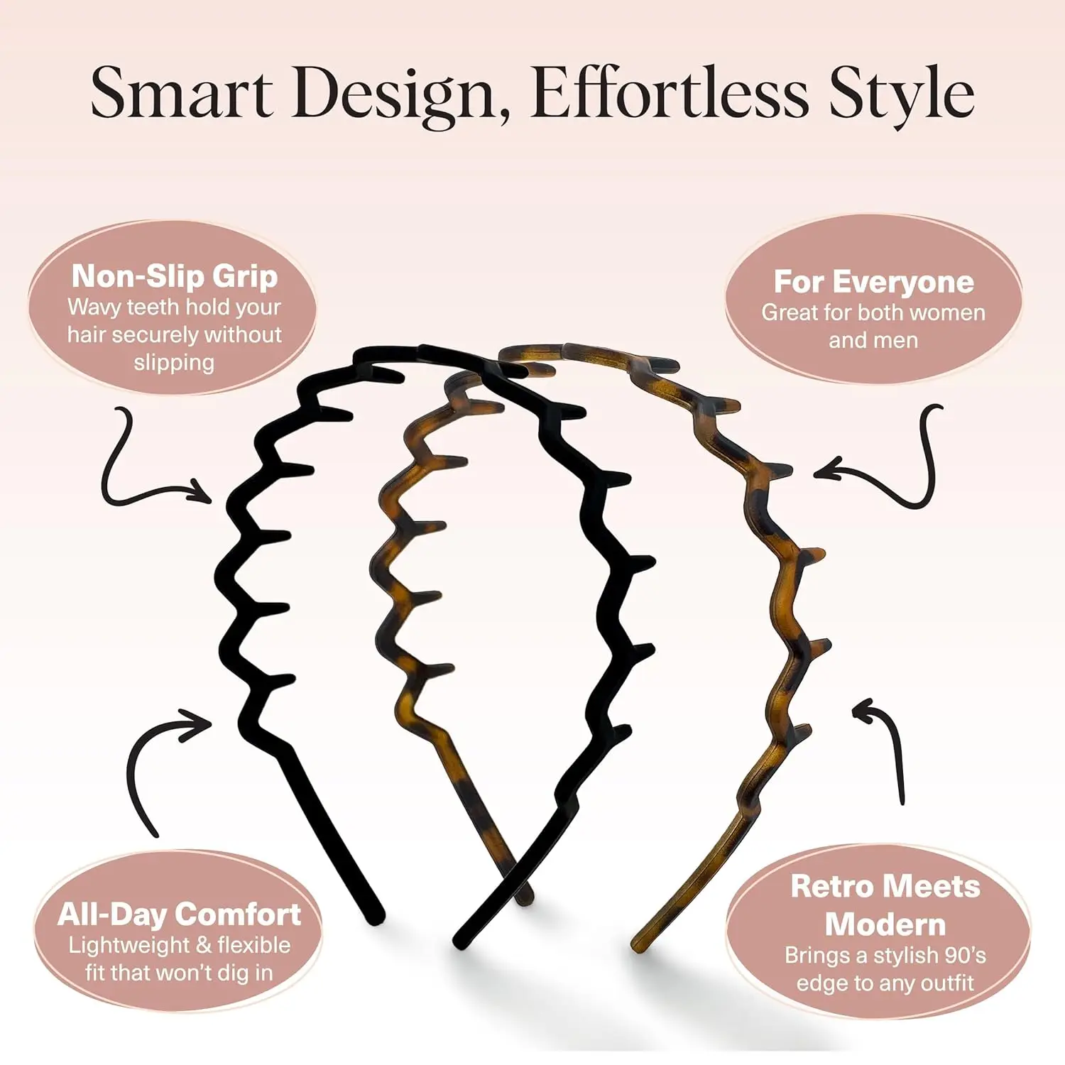 Kitsch Zig Zag 2-Pack Non-Slip Wave Design Headbands - Eco-Friendly Recycled Plastic Hair Accessories