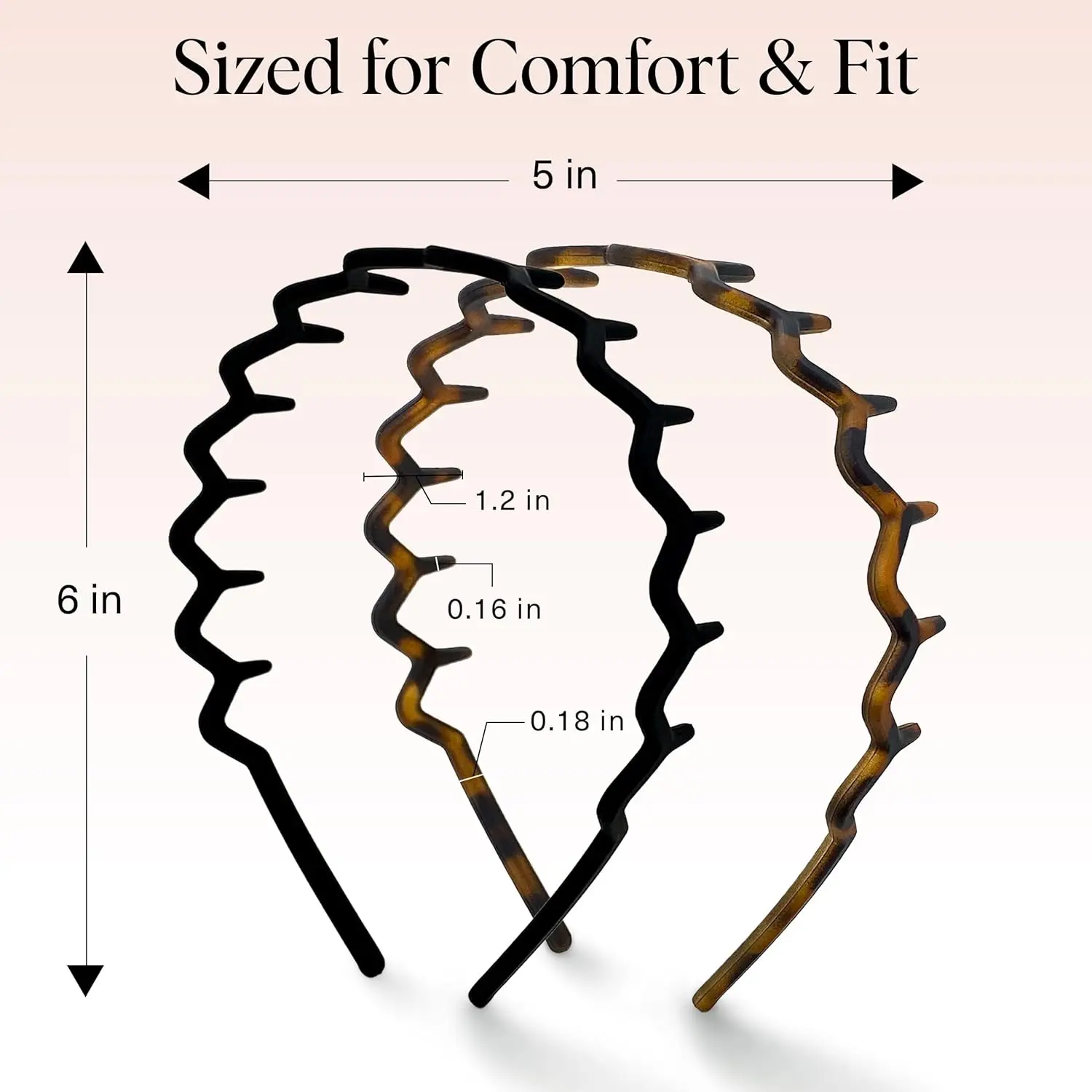 Kitsch Zig Zag 2-Pack Non-Slip Wave Design Headbands - Eco-Friendly Recycled Plastic Hair Accessories