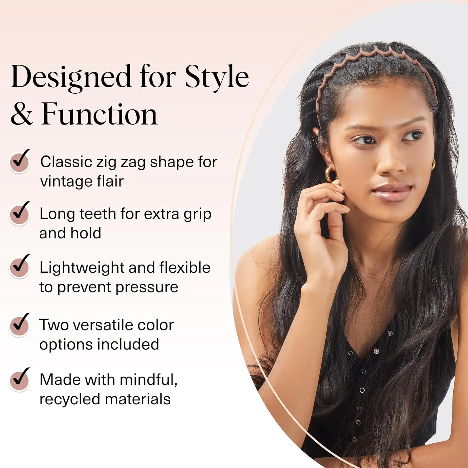 Kitsch Zig Zag 2-Pack Non-Slip Wave Design Headbands - Eco-Friendly Recycled Plastic Hair Accessories