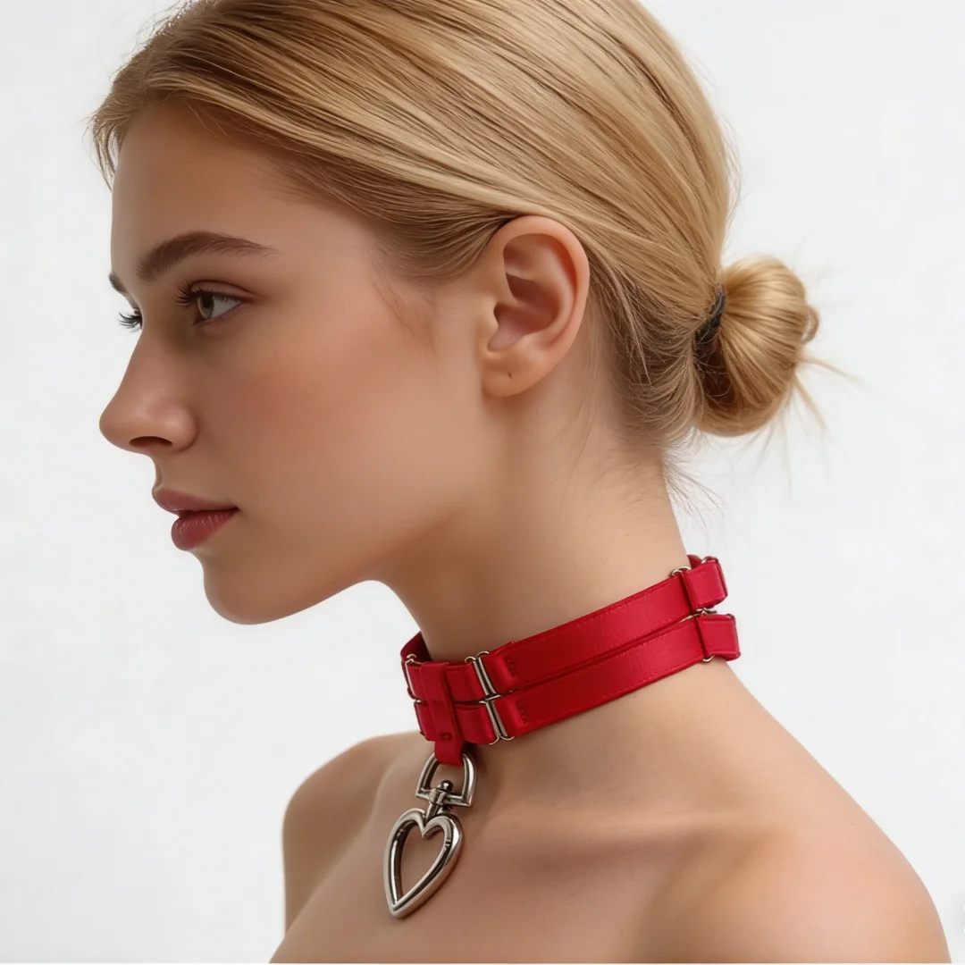 UYEE Women Colorful Tie Neck Ring Large Circle Heart Geometric Shape Accessory Belt Sweet Cool Style Iron Material for All Ages