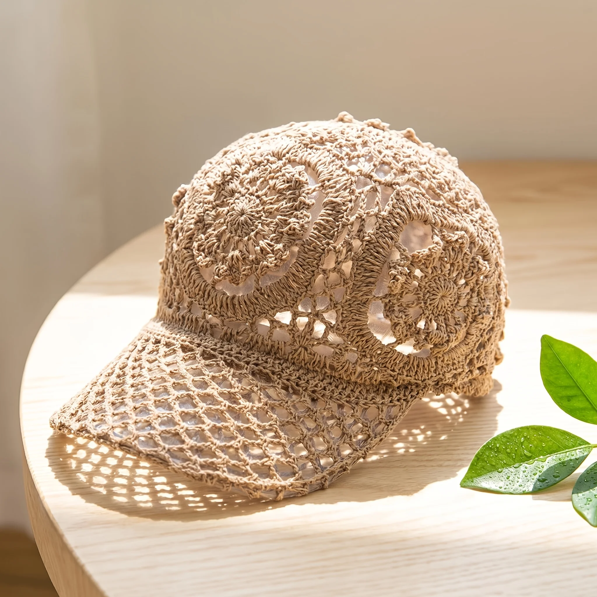 Summer Openwork Hand-crocheted Baseball Cap Retro Breathable Sun Hat Adjustable Versatile Baseball Cap