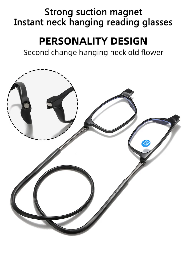 Portable Magnetic Reading Glasses for Men Reading Glasses with Magnet Hang on Neck Presbyopic Glasses Women