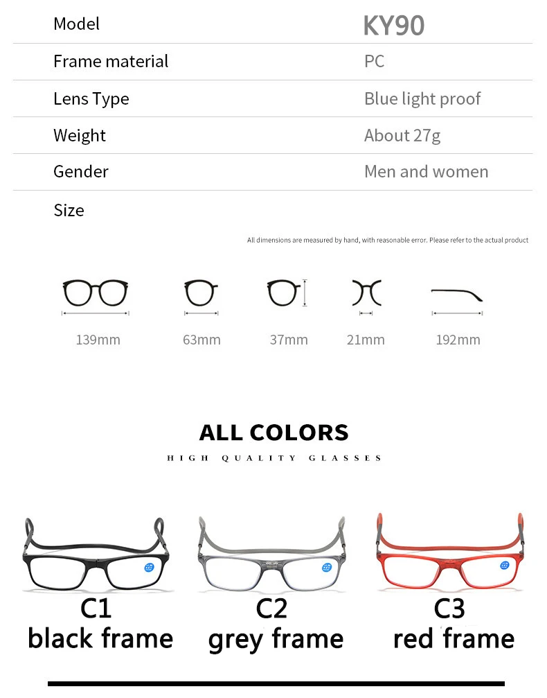 Portable Magnetic Reading Glasses for Men Reading Glasses with Magnet Hang on Neck Presbyopic Glasses Women