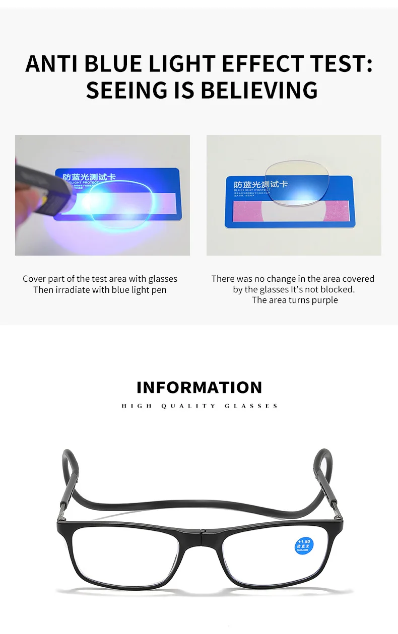 Portable Magnetic Reading Glasses for Men Reading Glasses with Magnet Hang on Neck Presbyopic Glasses Women