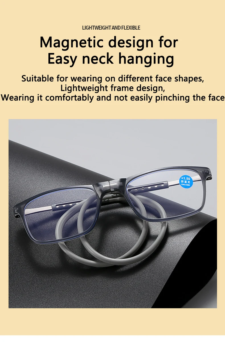 Portable Magnetic Reading Glasses for Men Reading Glasses with Magnet Hang on Neck Presbyopic Glasses Women