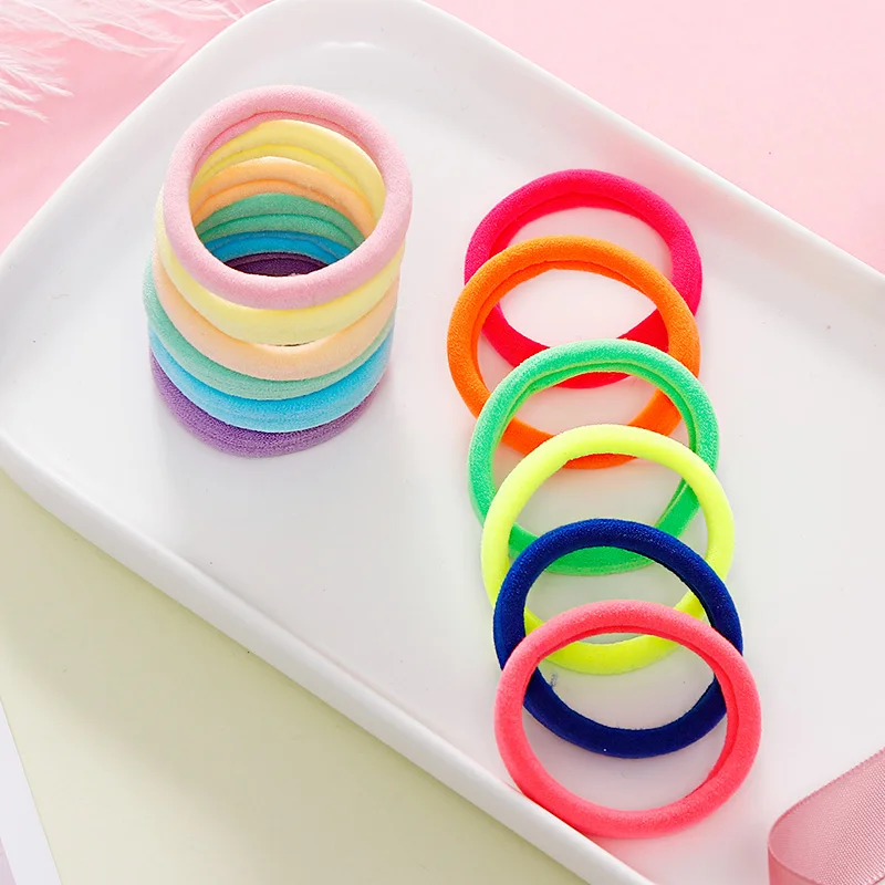 100PCS/Set Women Girls 4.0CM Colorful Nylon Elastic Hair Bands Ponytail Hold Hair Tie Rubber Bands Scrunchie Hair Accessories