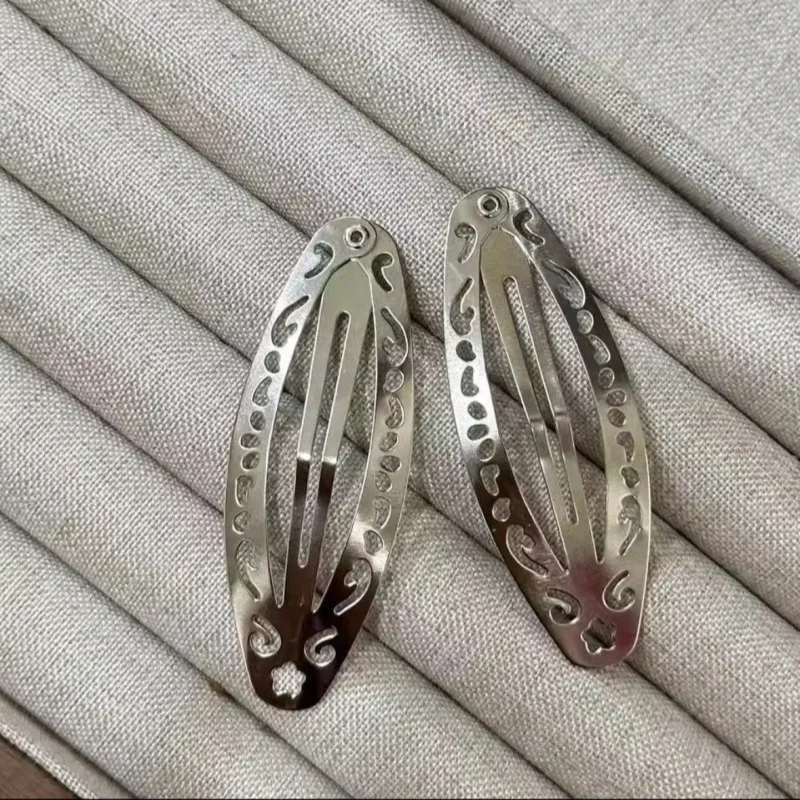 Vintage Hollowed Out Pattern Hair Clips Y2K Geometric Silver Oval Snap Hairclips Punk Metal Side Hairpin Korean Hair Accessories