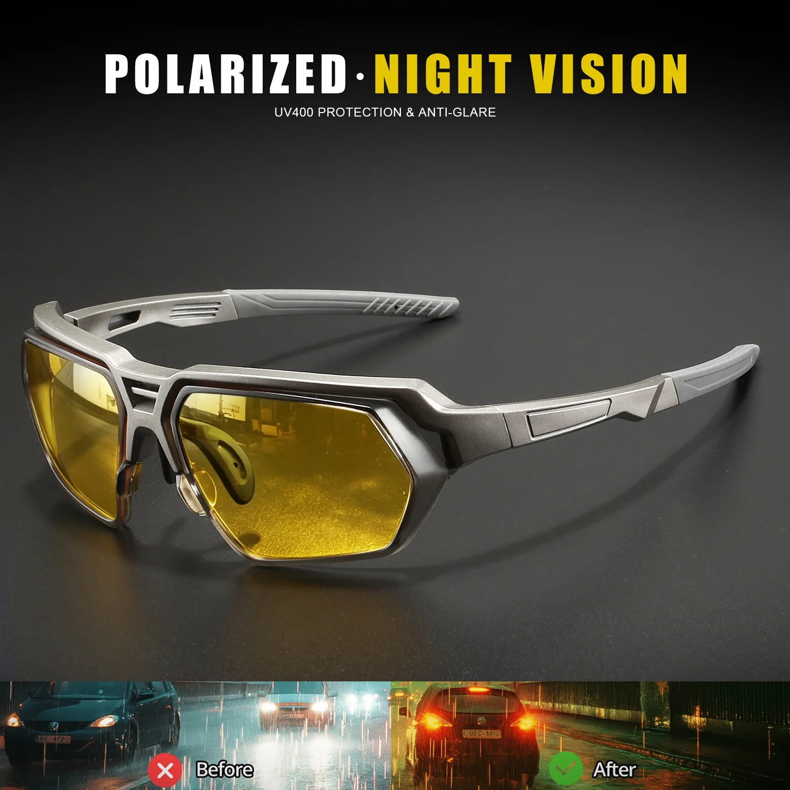New Polarized Sunglasses for Men - Blue Mirror Yellow Tint Lens, Adjustable Nose Pads, UV400 for Sunny & Cloudy Days, Driving,