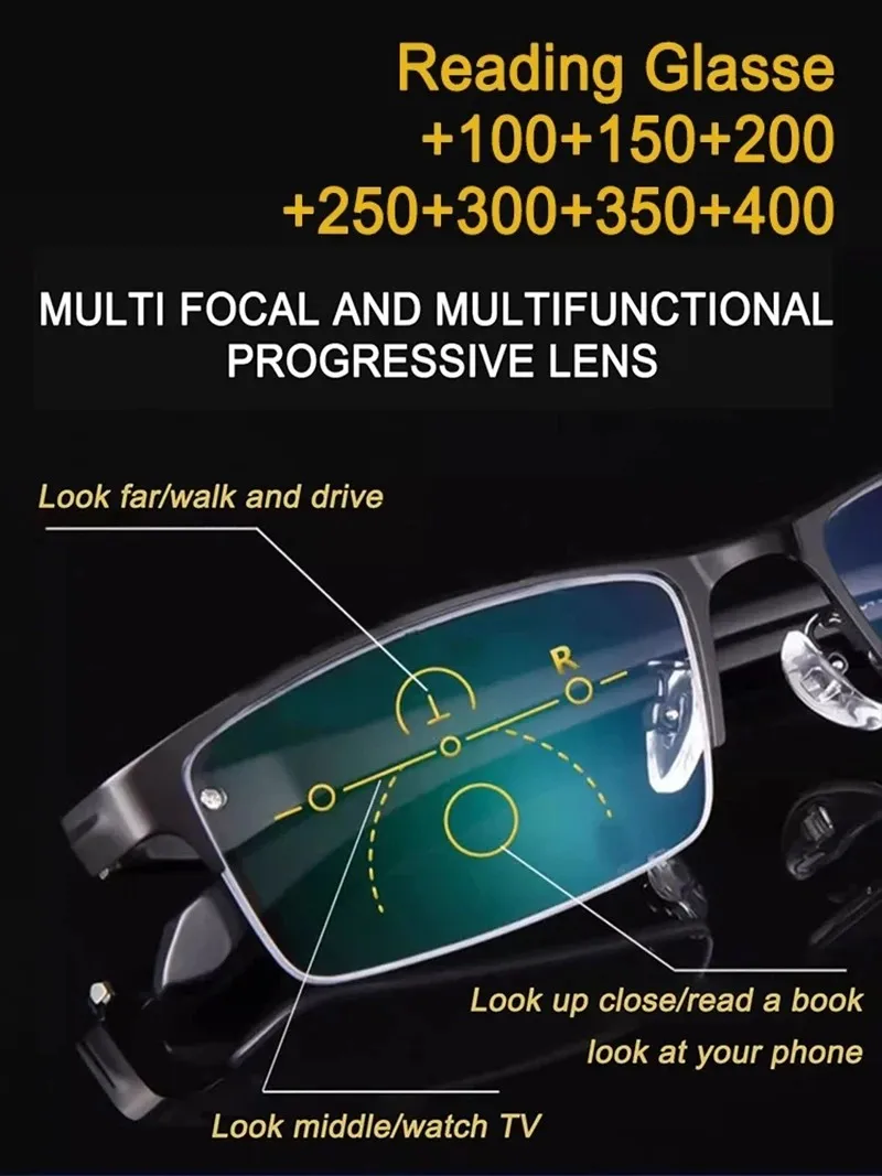 Progressive Multifocal Reading Glasses Men Half Photochromic Anti Blue Light Eyeglasses Multifunctional Near Far Dual Purpose