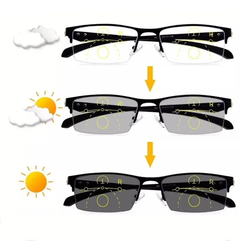 Progressive Multifocal Reading Glasses Men Half Photochromic Anti Blue Light Eyeglasses Multifunctional Near Far Dual Purpose