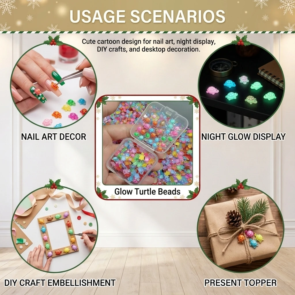100pcs Mini Glowing Turtles Safe Eco-Friendly Resin Cute Nail Art Decorations Cartoon Luminescent for DIY Crafts And Manicure