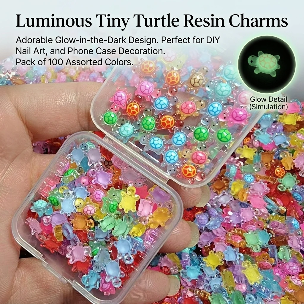 100pcs Mini Glowing Turtles Safe Eco-Friendly Resin Cute Nail Art Decorations Cartoon Luminescent for DIY Crafts And Manicure