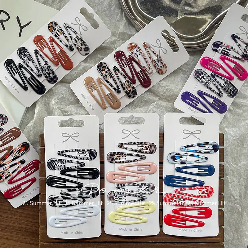 8pcs/set Leopard Print Hair Clips for Women Girls Vintage Geometric Star BB Clips Bangs Hairpins Barrettes Hair Accessories Set