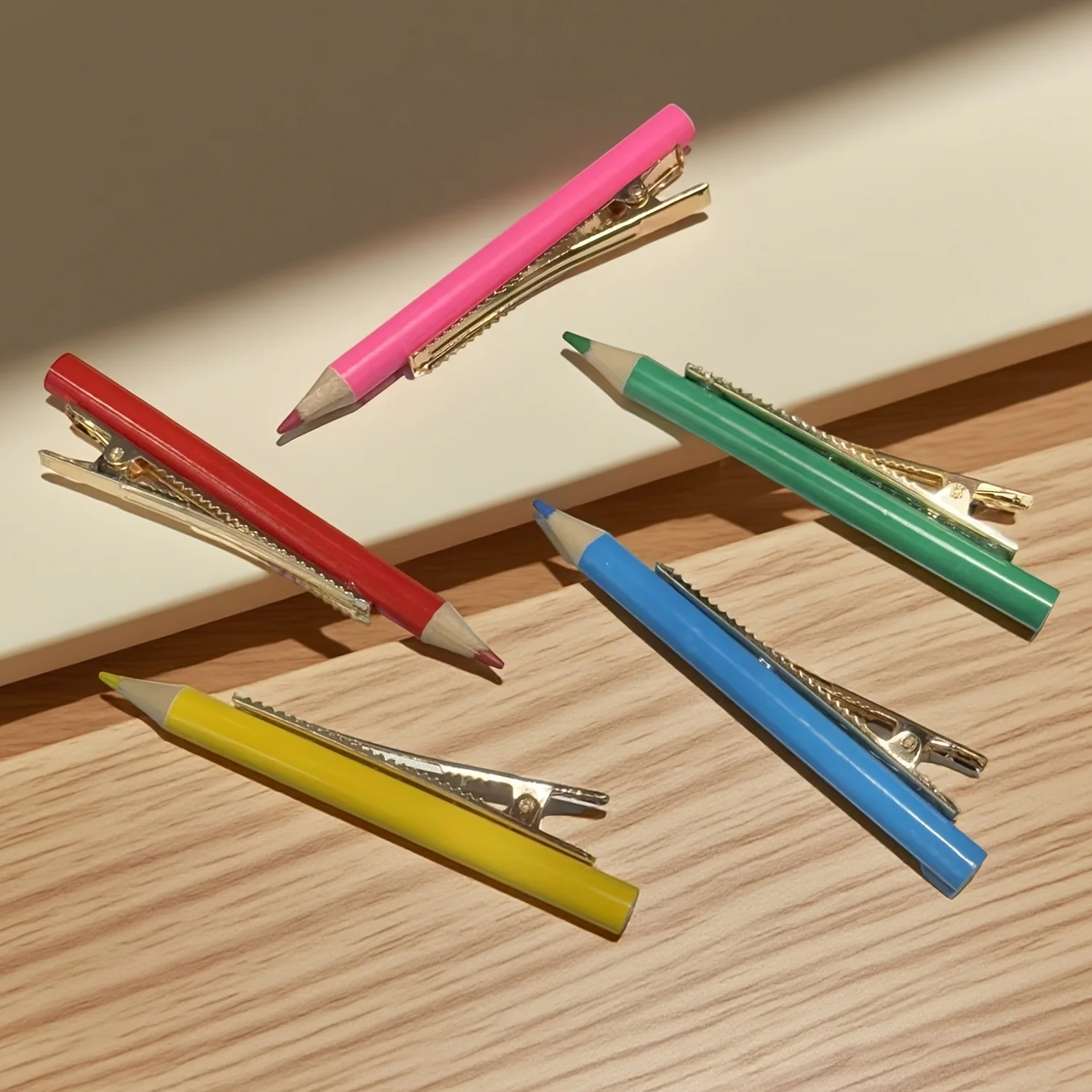 5Pcs/Set Creative Pencil Shaped Hair Clip Multi Color Simulation Pen Shaped Side Clip Fun Girl Heart Decor Hair Clip