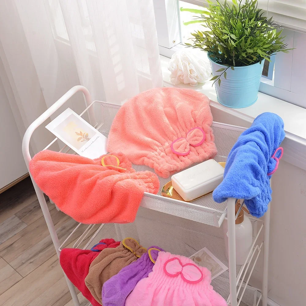 Women Bowtie Quick Drying Hair Cap Microfiber Superfiber Bathing Shower Cap For Spa Bathroom Hair Towel Accessories