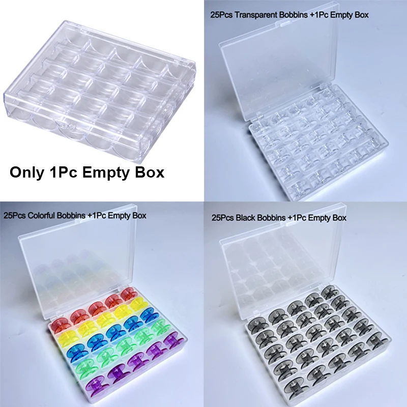 1pc 25 Spools Empty Bobbins Storage Box Sewing Accessories Tools Plastic Sewing Machine Bobbin Case Knitting Needle Organizer