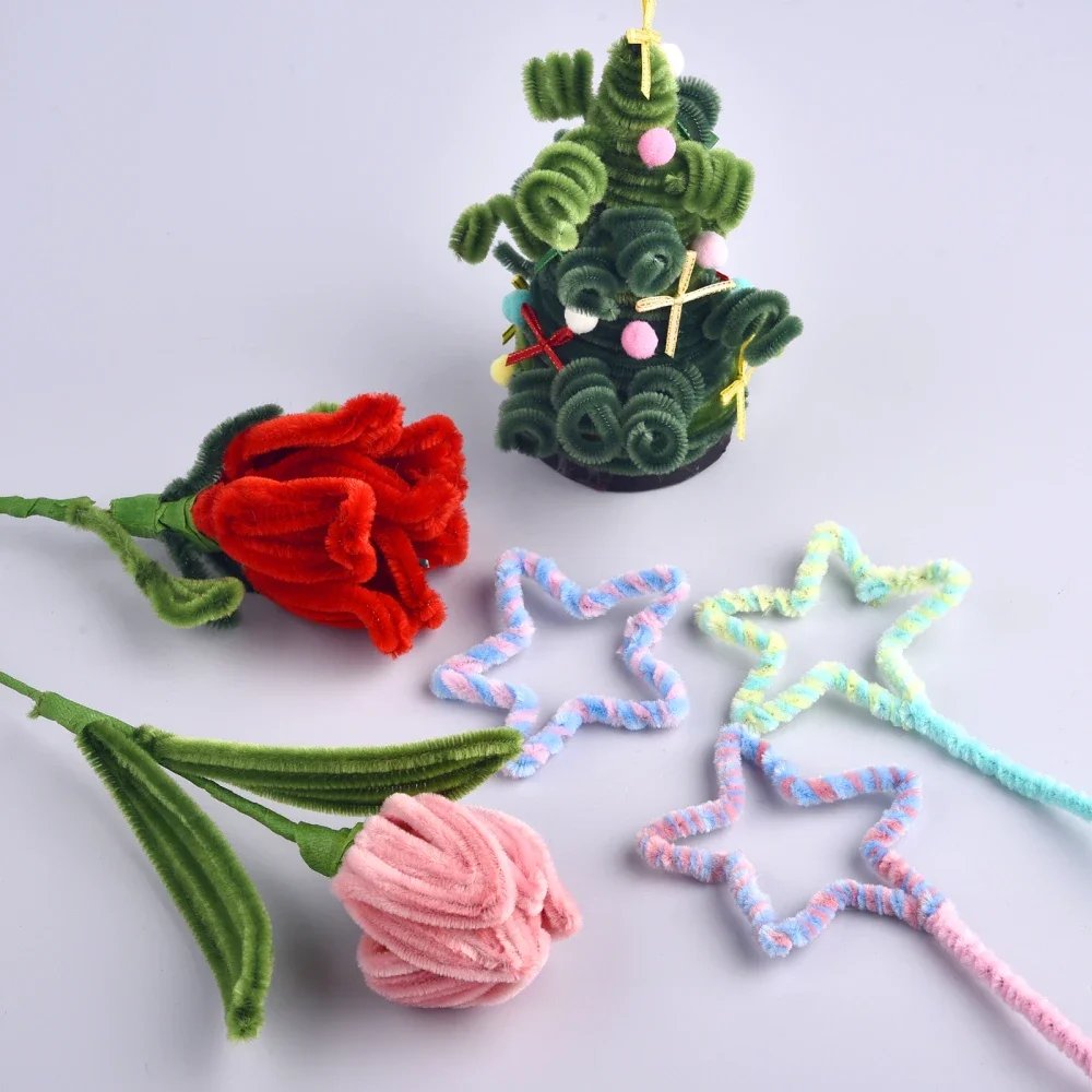 100pcs Plush Stick Twisting Bar Chenille Stems Wire Pipe Kids Toys DIY Strips Creative Hobby Material Stem Iron Felt Wires