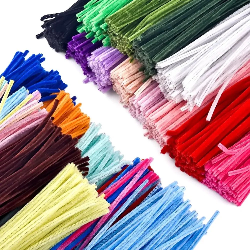100pcs Plush Stick Twisting Bar Chenille Stems Wire Pipe Kids Toys DIY Strips Creative Hobby Material Stem Iron Felt Wires