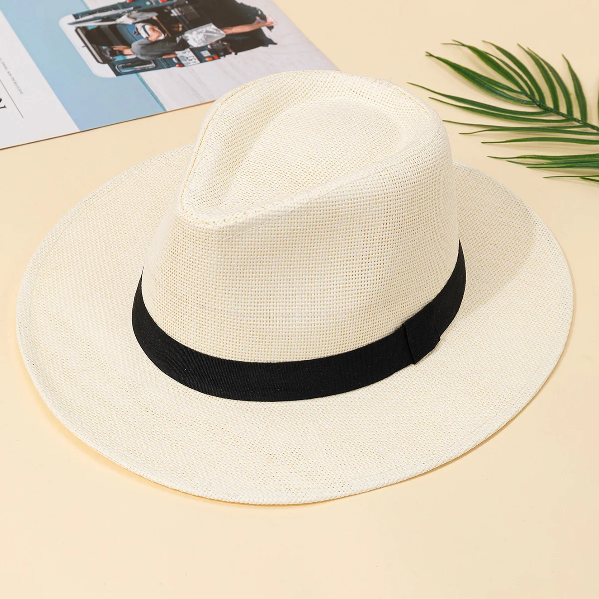 Hat, male, summer vacation, beach hat, English style, wide brimmed sun hat, sun shading hat, Panama straw hat, female
