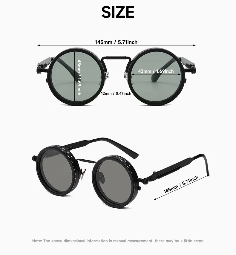 ND Dimming Glasses Polarized Sunglasses Men Women Round Retro Punk Driving Eyeglasses Outdoor Shades UV400 Adjustable Eyewear