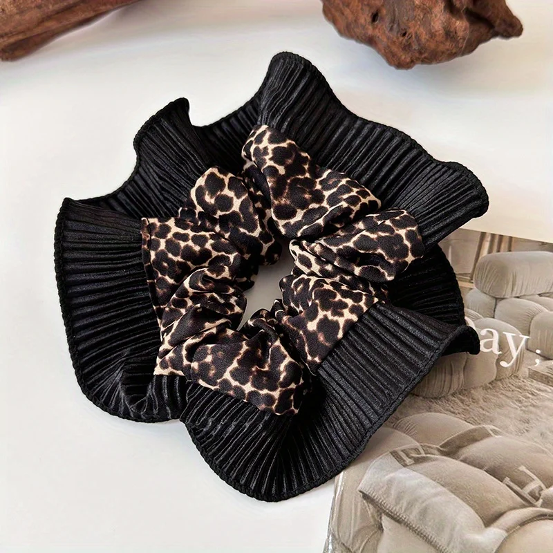 Women's New Vintage Leopard Print Lace Hair Rings Fashionable Niche Design Elegant Hair Ties with High - end Feeling