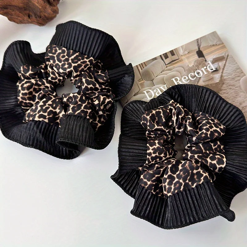 Women's New Vintage Leopard Print Lace Hair Rings Fashionable Niche Design Elegant Hair Ties with High - end Feeling