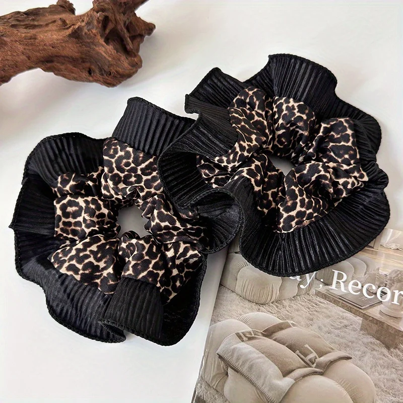 Women's New Vintage Leopard Print Lace Hair Rings Fashionable Niche Design Elegant Hair Ties with High - end Feeling