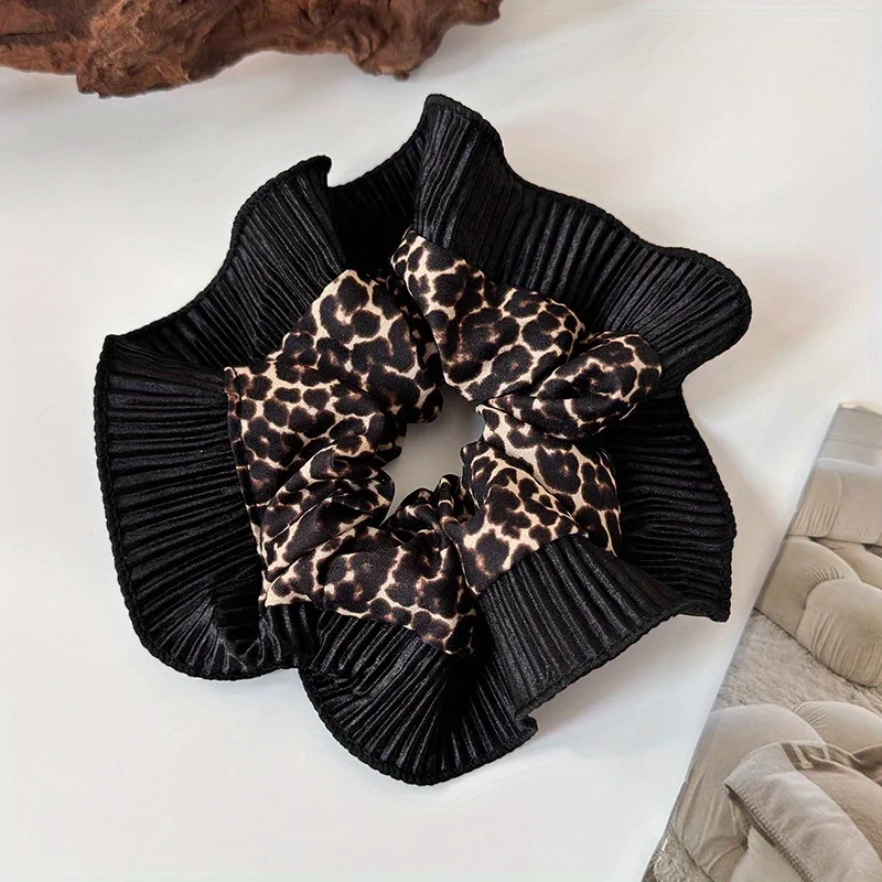 Women's New Vintage Leopard Print Lace Hair Rings Fashionable Niche Design Elegant Hair Ties with High - end Feeling