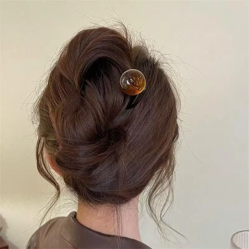 Fashion Colored Pearl U-Shaped Hair Sticks Hairpin Hair Fork Bun Sweet Trendy Acrylic Hair Clip for Women Girls Hair Accessories