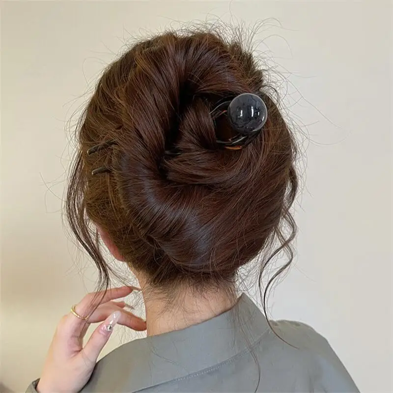 Fashion Colored Pearl U-Shaped Hair Sticks Hairpin Hair Fork Bun Sweet Trendy Acrylic Hair Clip for Women Girls Hair Accessories