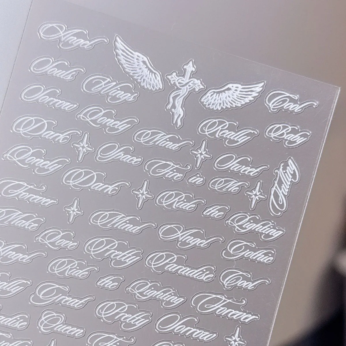 Black White Letter Words Nail Stickers Angel Wings Letter Mixed Designs Holographic Y2K Nail DIY Decorative Stickers