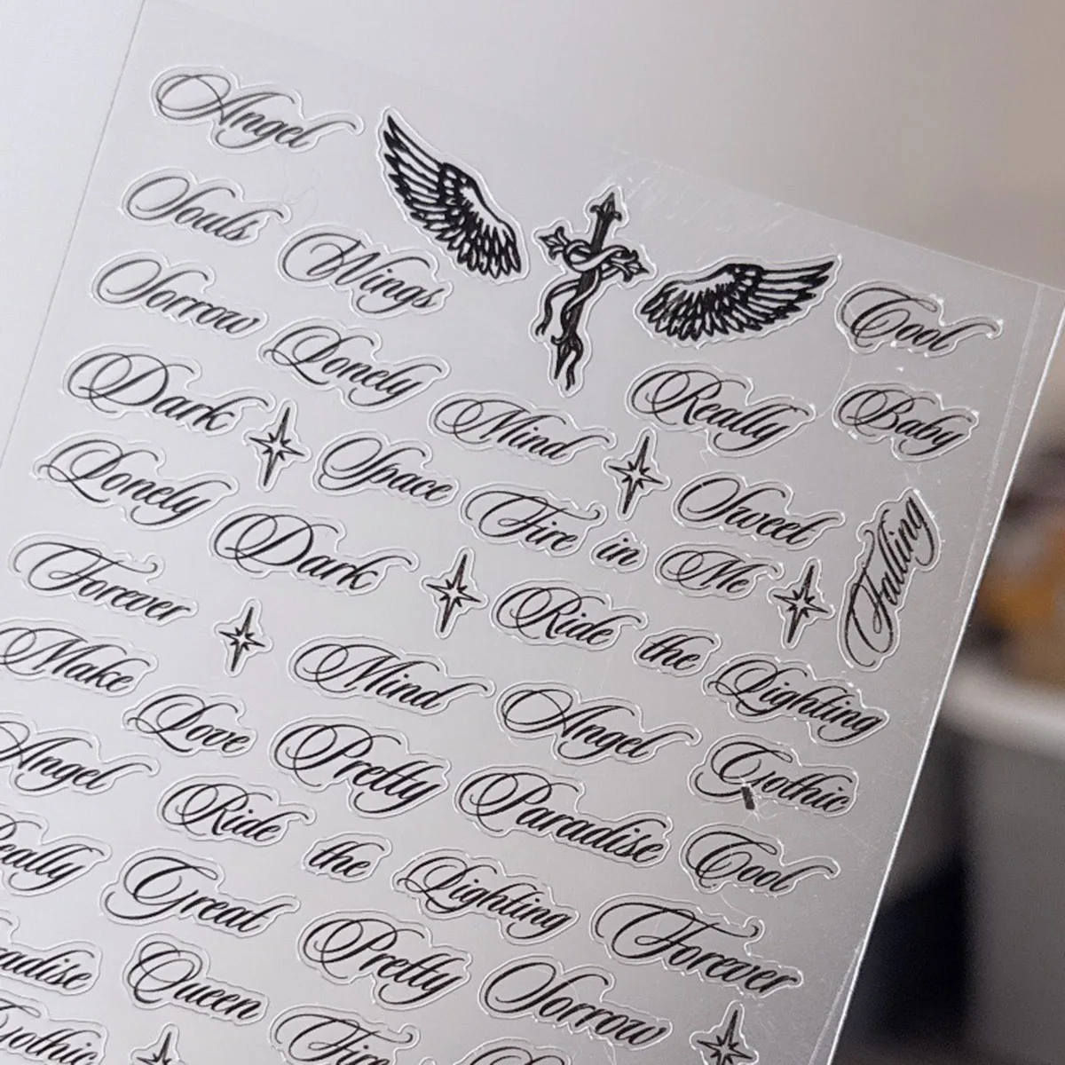 Black White Letter Words Nail Stickers Angel Wings Letter Mixed Designs Holographic Y2K Nail DIY Decorative Stickers