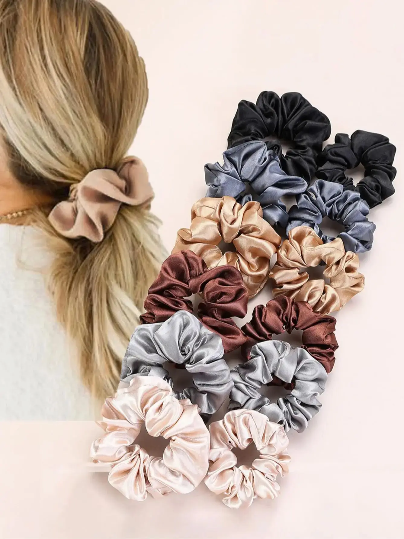 12pcs Multiple Mixed Color Outfits for Women Fashionable and Bright Satin Large Intestine Hair Rings High Elasticity Comfortable